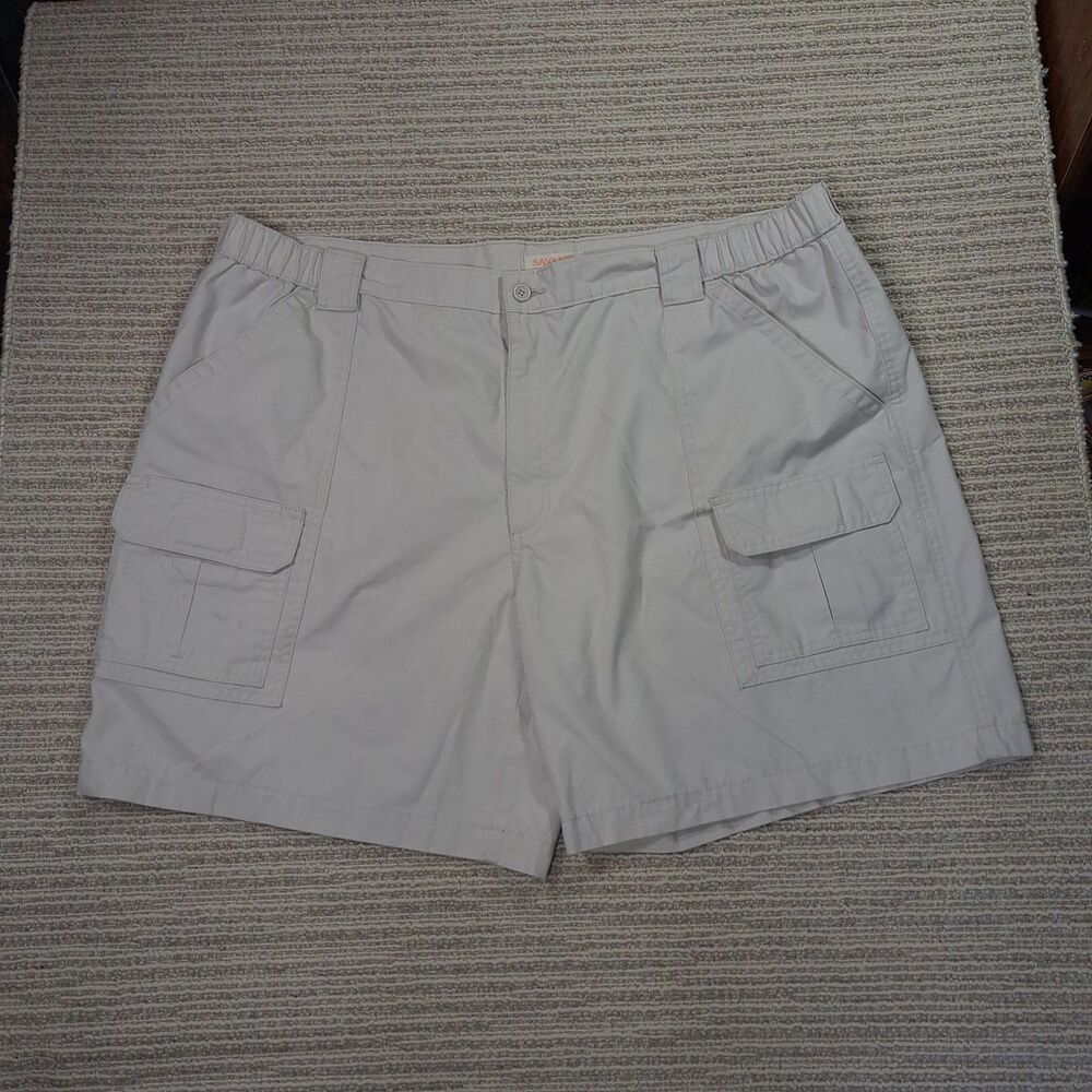SAVANE CARGO SHORTS MENS W44 STONE BEIGE FLAT FRONT ELASTIC WAIST POCKETS...